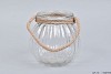 GLASS BALL RIBBED + ROPE 15X15CM