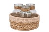 SEAGRASS STRAW BASKET 3 BOTTLES OLD PINK/WHITE NM