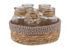 SEAGRASS STRAW BASKET 5 BOTTLES BROWN/WHITE 25X14 NM