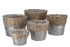 WICKER BASKET POT + ZINC GREY 15X10CM