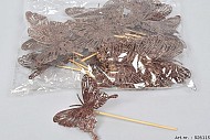 PICK BUTTERFLY ON STICK 10X8CM BROWN L15CM SET OF 24