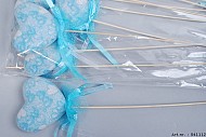 STICK-INS HEART+RIBBON ON A STICK BLUE 12X50CM SET OF 12