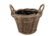 RATTAN POT BASKET ROUND+HANDLES 25X19CM