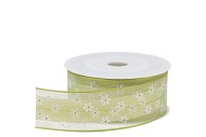 LINT BLOEMEN GROEN/WIT 4CM PER 15 METER
