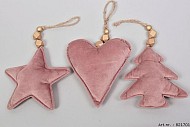 VELOURS HANGER X-MASS OLD PINK LARGE 18X16X4CM ASSORTI PER STUK