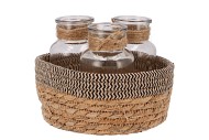 SEAGRASS STRAW BASKET 3 BOTTLES BLACK/NAT