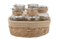 SEAGRASS STRAW BASKET 5 BOTTLES WHITE/NAT 25X14