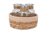 SEAGRASS STRAW BASKET 3 BOTTLES OLD PINK/WHITE