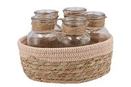 SEAGRASS STRAW BASKET 5 BOTTLES OLD PINK/WHITE 25X14