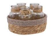 SEAGRASS STRAW BASKET 5 BOTTLE BROWN/WHITE 25X14