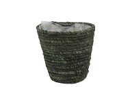 SEAGRASS STRAW BASKET POT ARMY GREEN 14X14CM