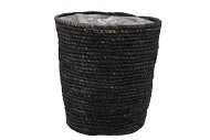 SEAGRASS STRAW BASKET POT BLACK 24X24CM