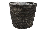 SEAGRASS STRAW BASKET POT BLACK 28X28CM