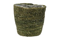 SEAGRASS STRAW BASKET POT ARMY GREEN 24X24CM