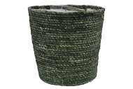 SEAGRASS STRAW BASKET POT ARMY GREEN 28X28CM