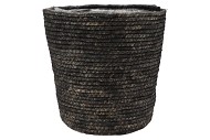 SEAGRASS STRAW BASKET POT BLACK 32X32CM