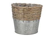 WICKER BASKET POT + ZINC GREY 20X18CM