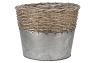 WICKER BASKET POT + ZINC GREY 25X20CM