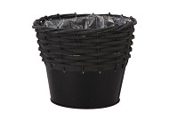 RIETWERK POTMAND MET ZINK ZWART 18X15CM