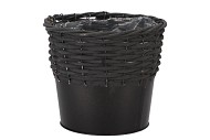 RIETWERK POTMAND MET ZINK ZWART 20X18CM