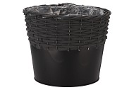 RIETWERK POTMAND MET ZINK ZWART 25X20CM