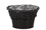RIETWERK POTMAND MET ZINK ZWART 15X10CM