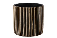 STRIPES BLACK GOLD CYLINDER POT 17X16CM NM