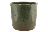 IRON STONE GREEN GLAZED POT 24X23CM