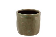 IRON STONE GREEN GLAZED POT 9X8CM