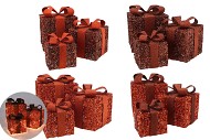 SPARKLE BRONZE/COPPER GIFTBOX WITH LED S/3 25X20CM