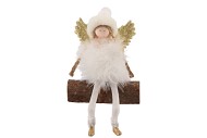 FLUFFY ENGEL ZITTEND WHITE/GOLD 11X5X9CM