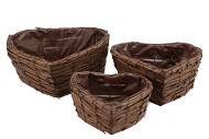 WICKER PLANTER HEART 32X13CM S/3