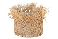 IBIZA NATURAL STRAW HOLDER GLASS 17X17CM