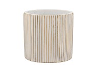 STRIPES WHITE GOLD CYLINDER POT 13X13CM NM