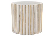 STRIPES WHITE GOLD CYLINDER POT 17X16CM NM