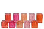 BICOLORE CANDLE H ORANGE MIX BLOCK  ASS SET OF 2 4X6CM NM
