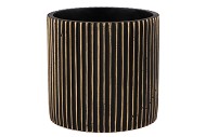 STRIPES BLACK GOLD CYLINDER POT 19X18CM NM