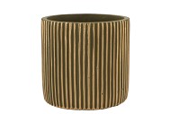 STRIPES GREEN GOLD CYLINDER POT 15X14CM NM