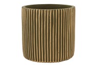 STRIPES GREEN GOLD CYLINDER POT 17X16CM NM