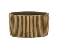 STRIPES GREEN GOLD OVAL POT 19X10X10CM NM