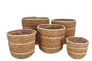 SEAGRASS LAOS STRAW BASKET NATURAL CREAM STRIPE S/5 28X29CM