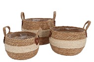 SEAGRASS LAOS STRAW BASKET NATURAL CREAM STRIPE S/3 30X21CM