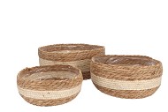 SEAGRASS LAOS STRAW BASKET NATURAL CREAM STRIPE S/3 36X16CM