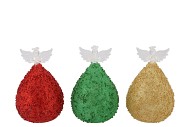 SPARKLY GREEN/RED/GOLD LED ANGEL GLASS ASS 7X12CM