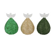 SPARKLY GREEN/CHAMPAGNE LED ANGEL GLASS ASS 7X12CM