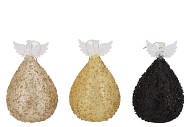 SPARKLY BLACK/GOLD/CHAMPAGNE LED ANGEL GLASS ASS 9X16CM