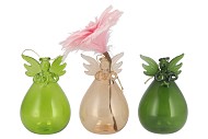 SPARKLY GREEN LED ANGEL GLASS VASE 7X12CM