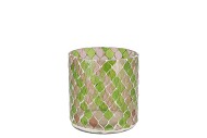 GLOWING MOSAIC GREEN/SAND T-LIGHTS 10X10CM
