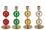 COSMO FOILED RED/GREEN BALL CANDLE HOLDER ASS 7X7X18CM