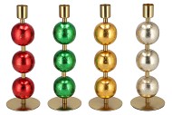 COSMO FOILED RED/GREEN BALL CANDLE HOLDER ASS 7X7X23CM